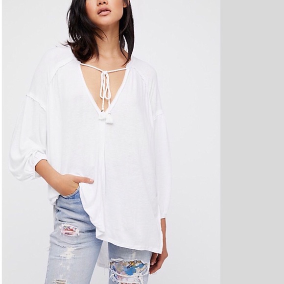 FREE PEOPLE Just A Henley in White. NWT - Picture 4 of 4